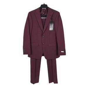 Bar III Mens Skinny Fit 2 Piece Suit 40R 31x30 Red Solid Active Stretch Wool NWT